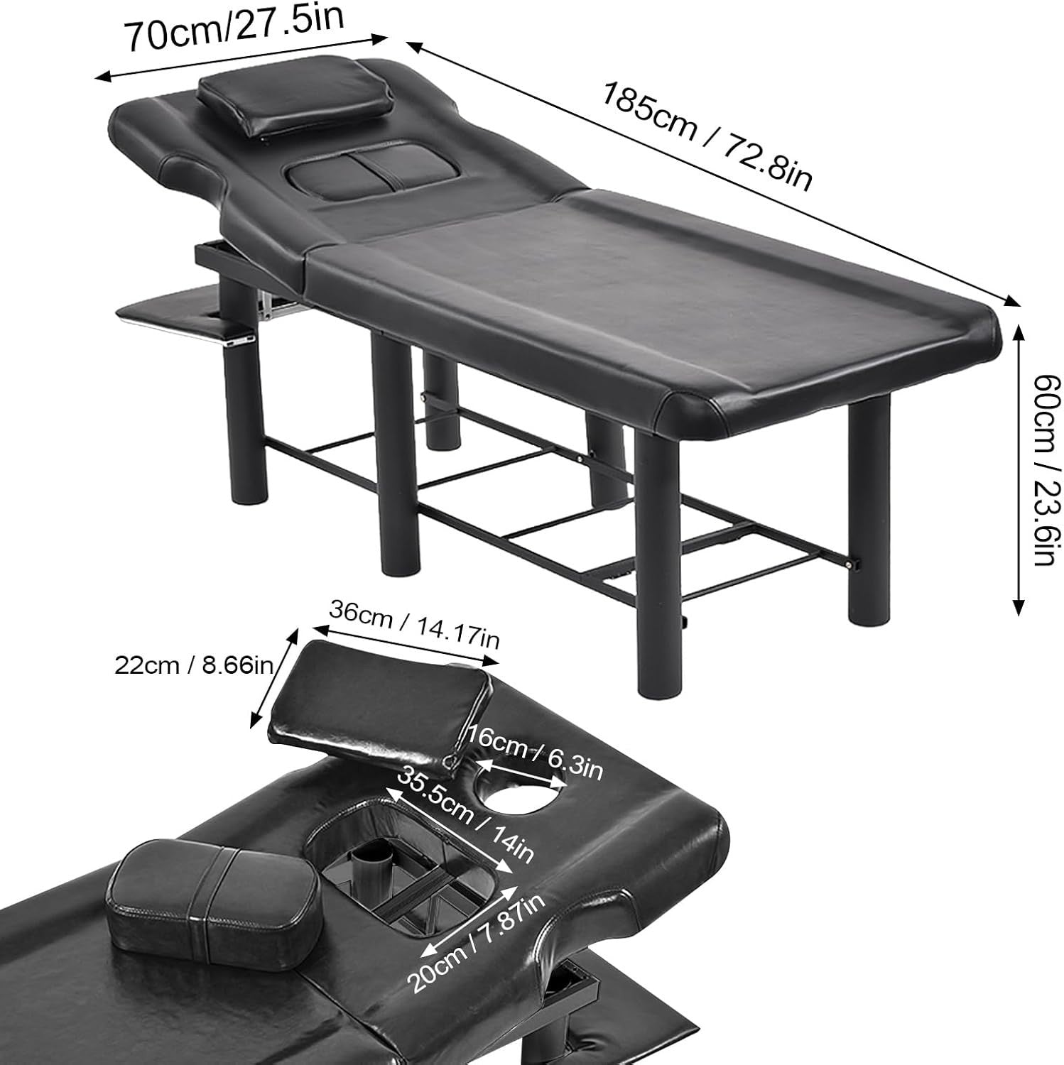 Wide Stationary Massage Table Adjustable Backrest Spa Beauty Face Bed