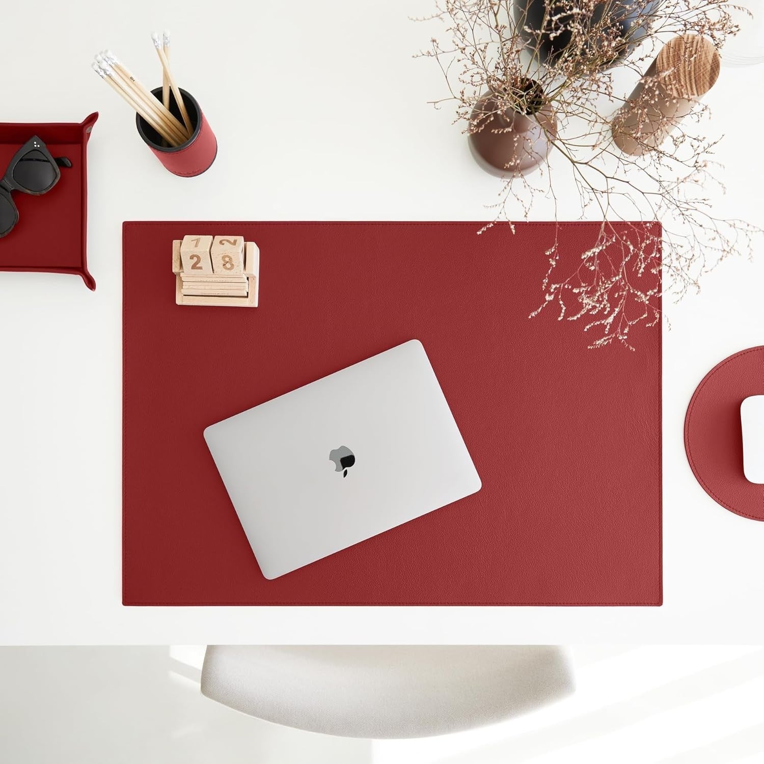 Leather Valet Tray Vivid Red – Desk Organiser for Keys, Coins & Jewellery