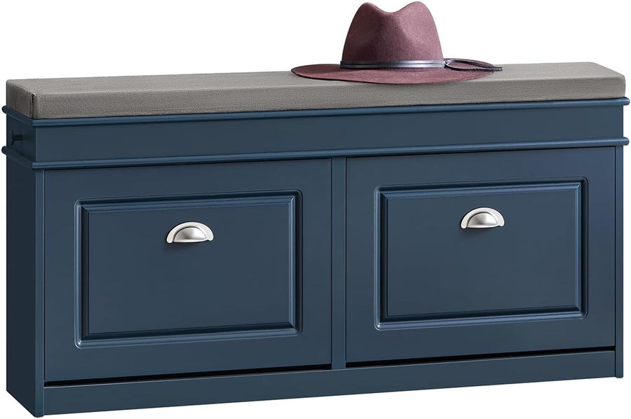 Flip-Drawer Shoe Storage Bench with Cushion Seat – Compact Hallway Organizer Blu