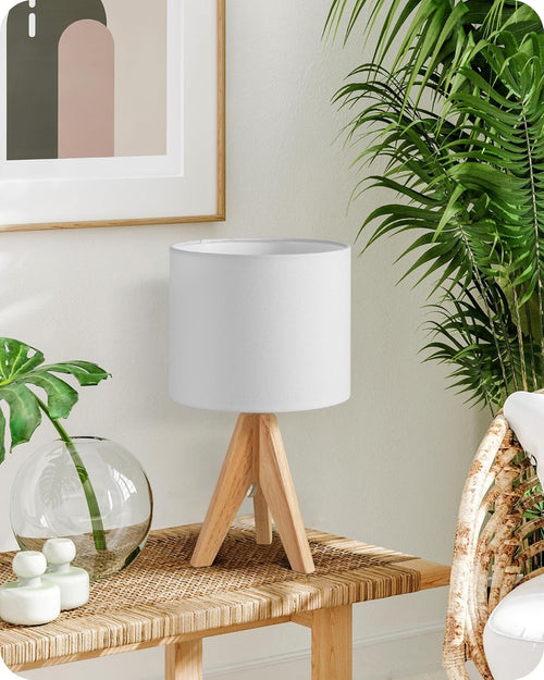 Wood Tripod Table Lamp Bedside Desk Light Linen Shade Reading Bedroom Office
