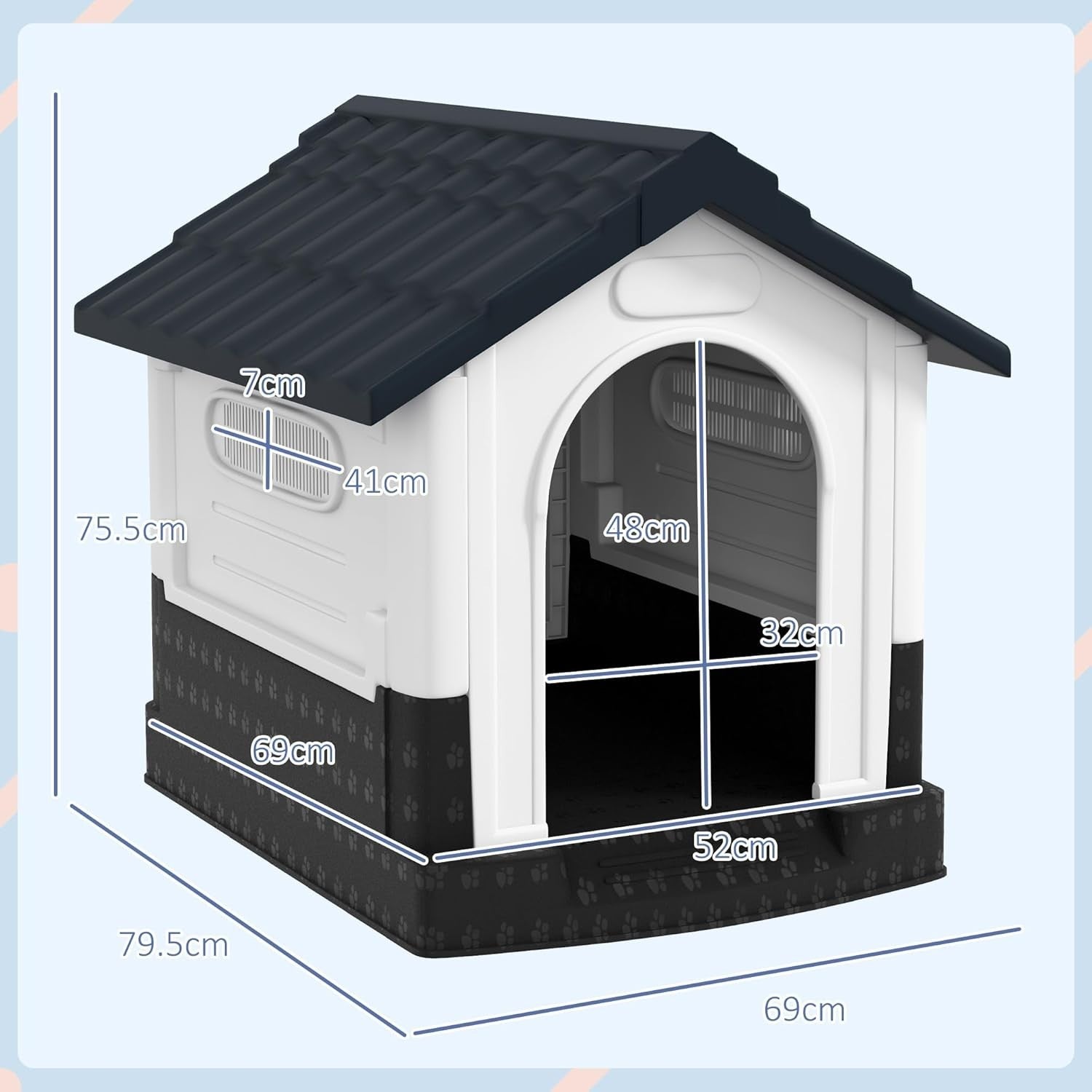 Outdoor Dog Kennel Small Pet House – Weatherproof, Raised Base, Grey 80cm