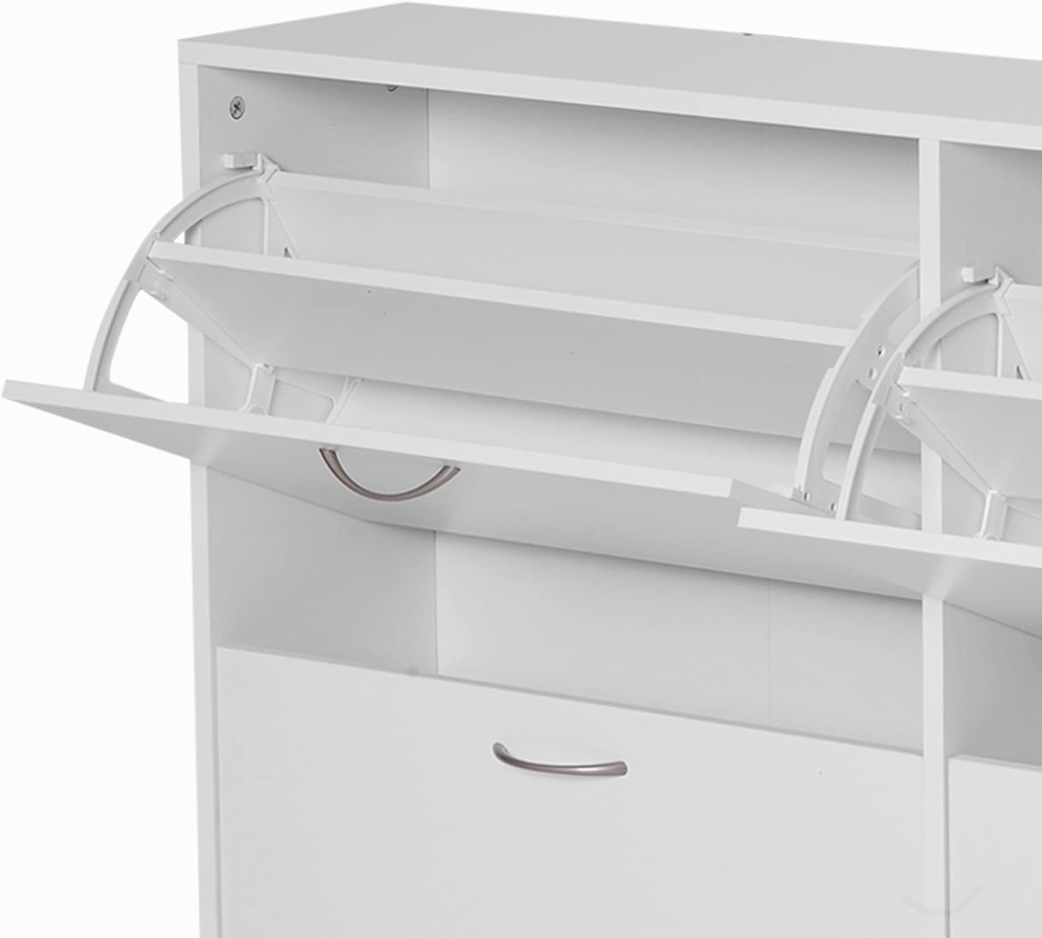 4 Drawer Shoe Cabinet Storage Unit – Modern Slim Cupboard with Flip Doors – Whit