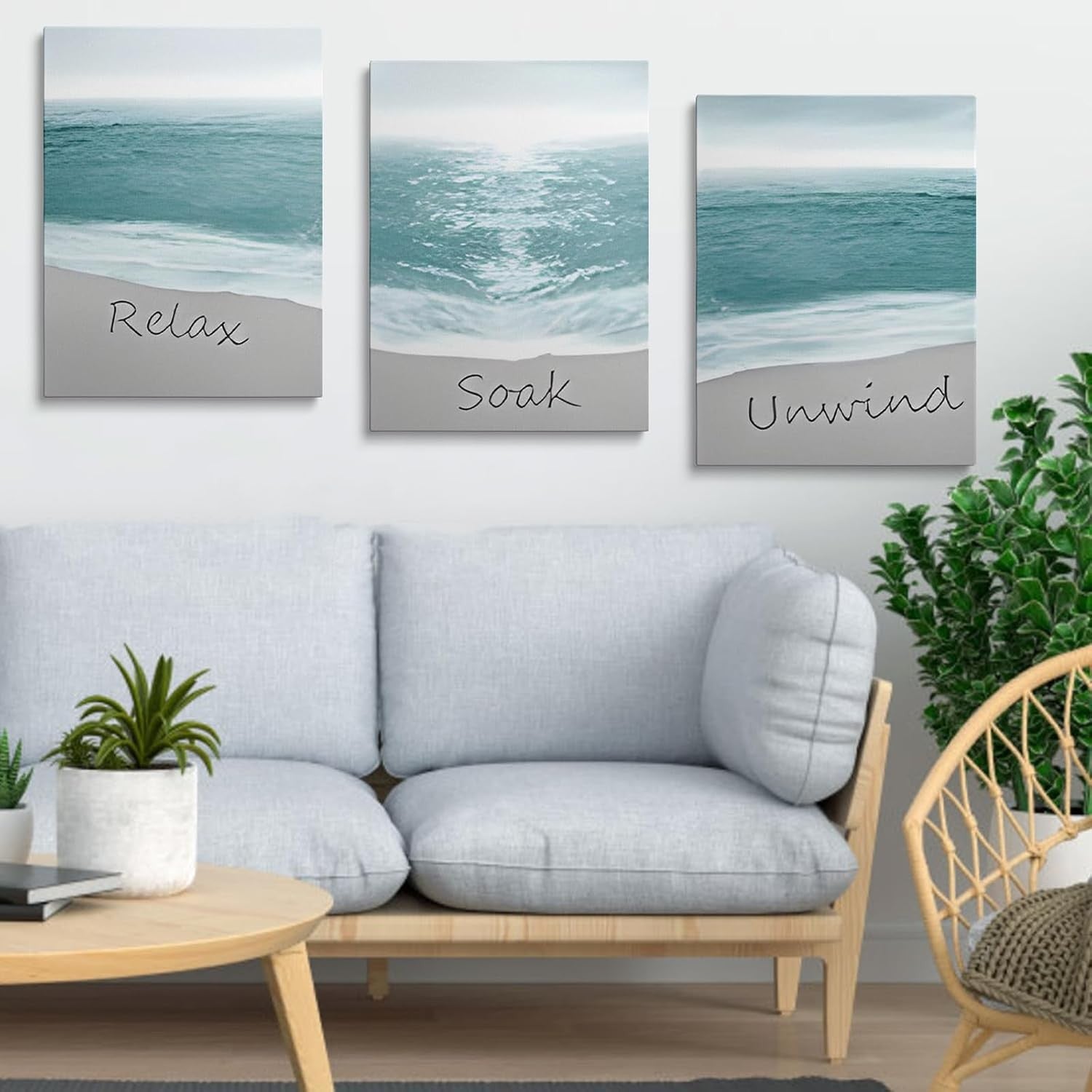 Ocean Beach Wall Art Set of 3 Framed Canvas 30x40cm