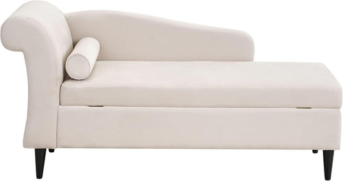 Left Hand Velvet Chaise Lounge with Storage Beige Upholstery for Living Room