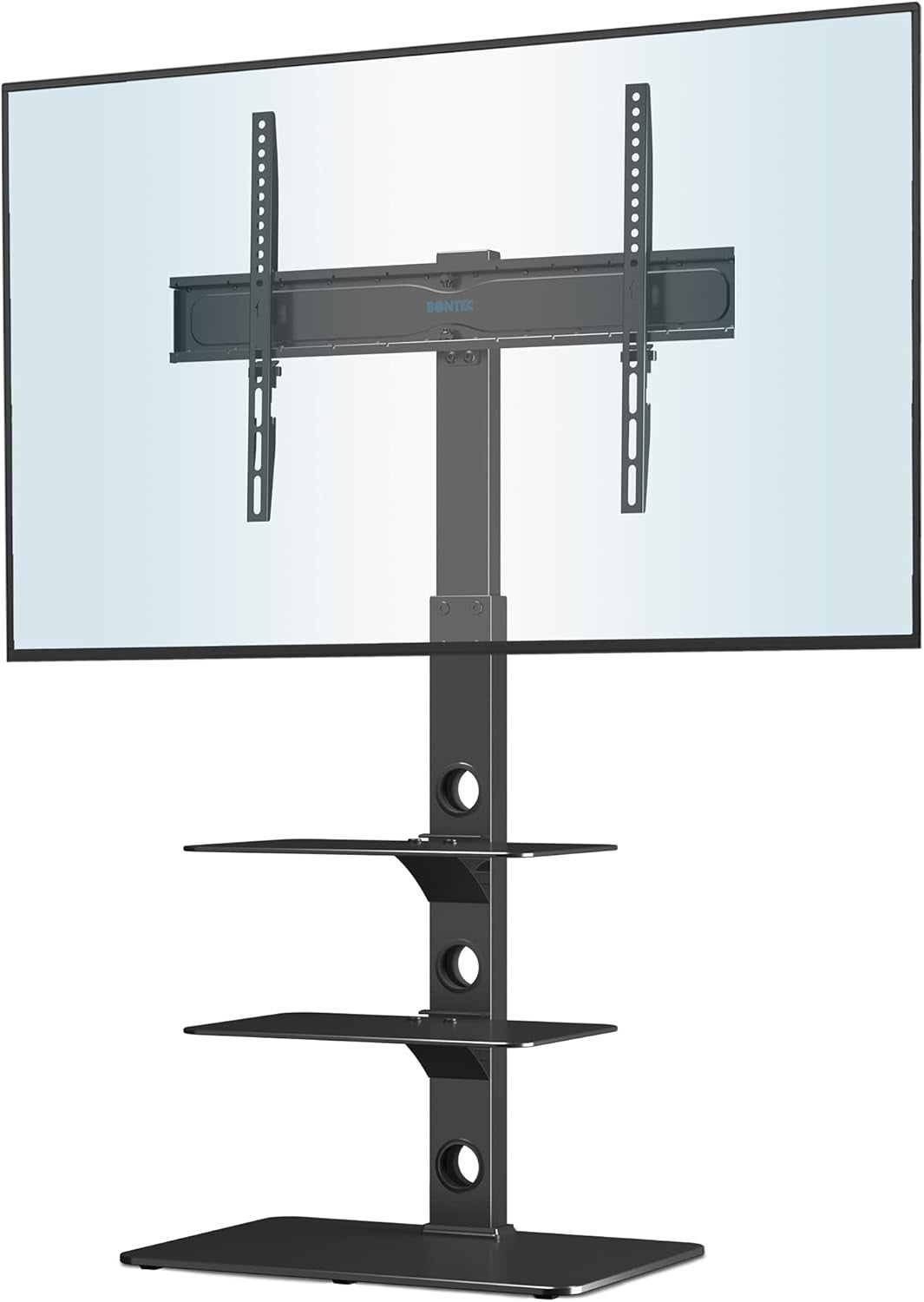 Universal Black TV Floor Stand 30-70" Adjustable Swivel 3-Tier Glass Shelves