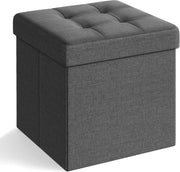 Dark Grey Folding Storage Ottoman Cube 38cm Footstool with Lid & Tufted Seat
