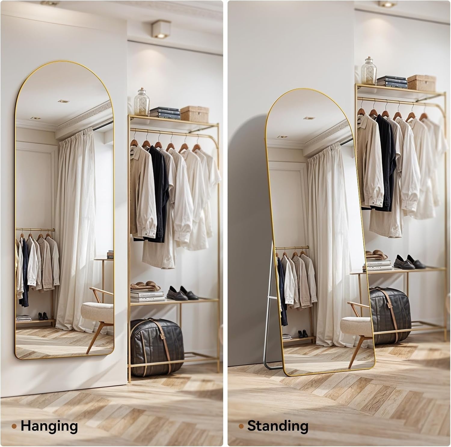 Gold Arch Full Length Mirror 165x60cm Leaning Wall Mirror for Bedroom Decor