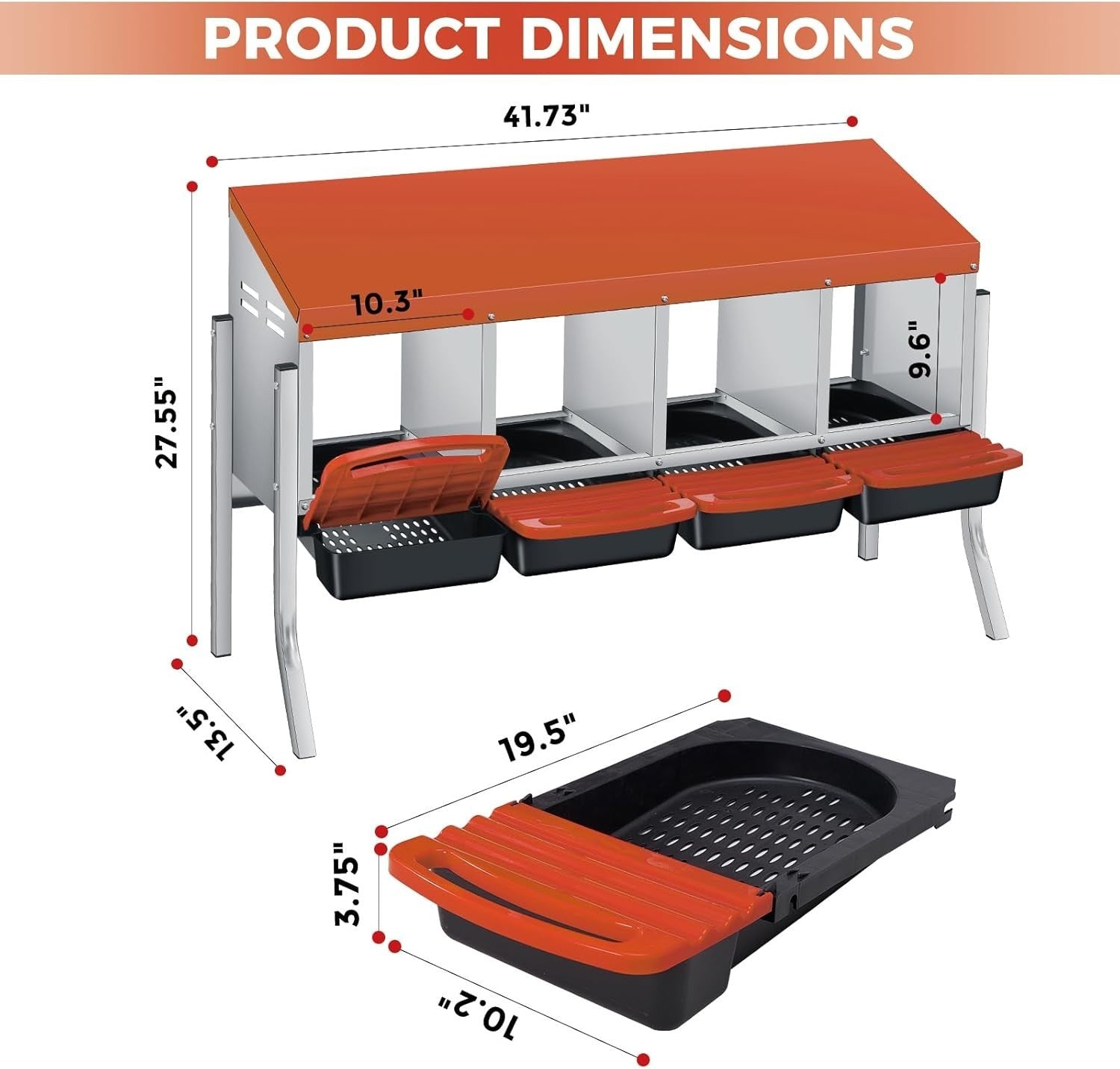 4 Chamber Steel Chicken Nest Box with Stand Pull Out Egg Tray
