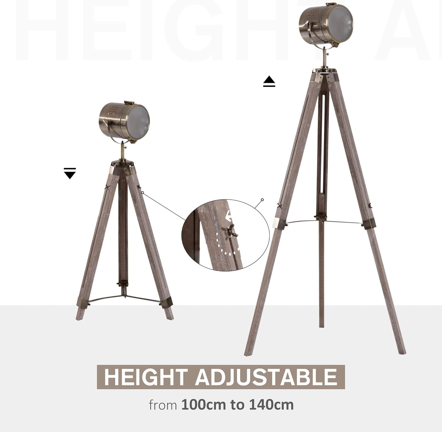 Industrial Tripod Floor Lamp Nautical Spotlight Adjustable Height E14