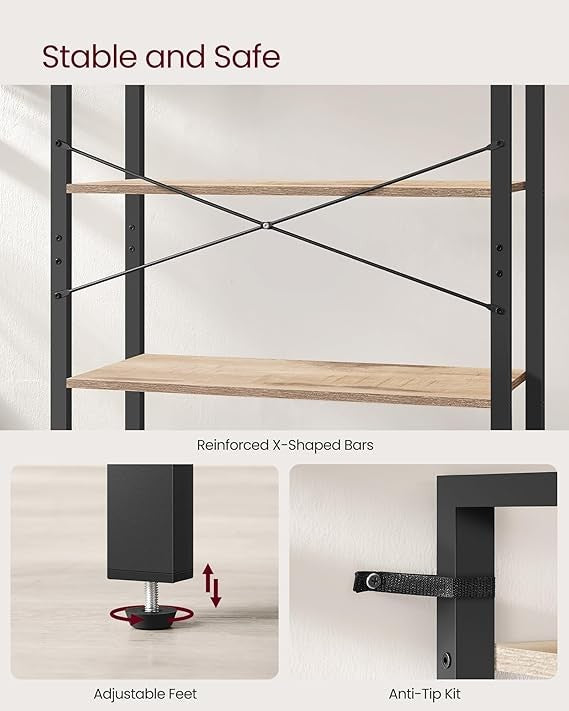 6 Tier Industrial Bookshelf Tall Storage Unit Metal Frame 30×80×186cm Shelving