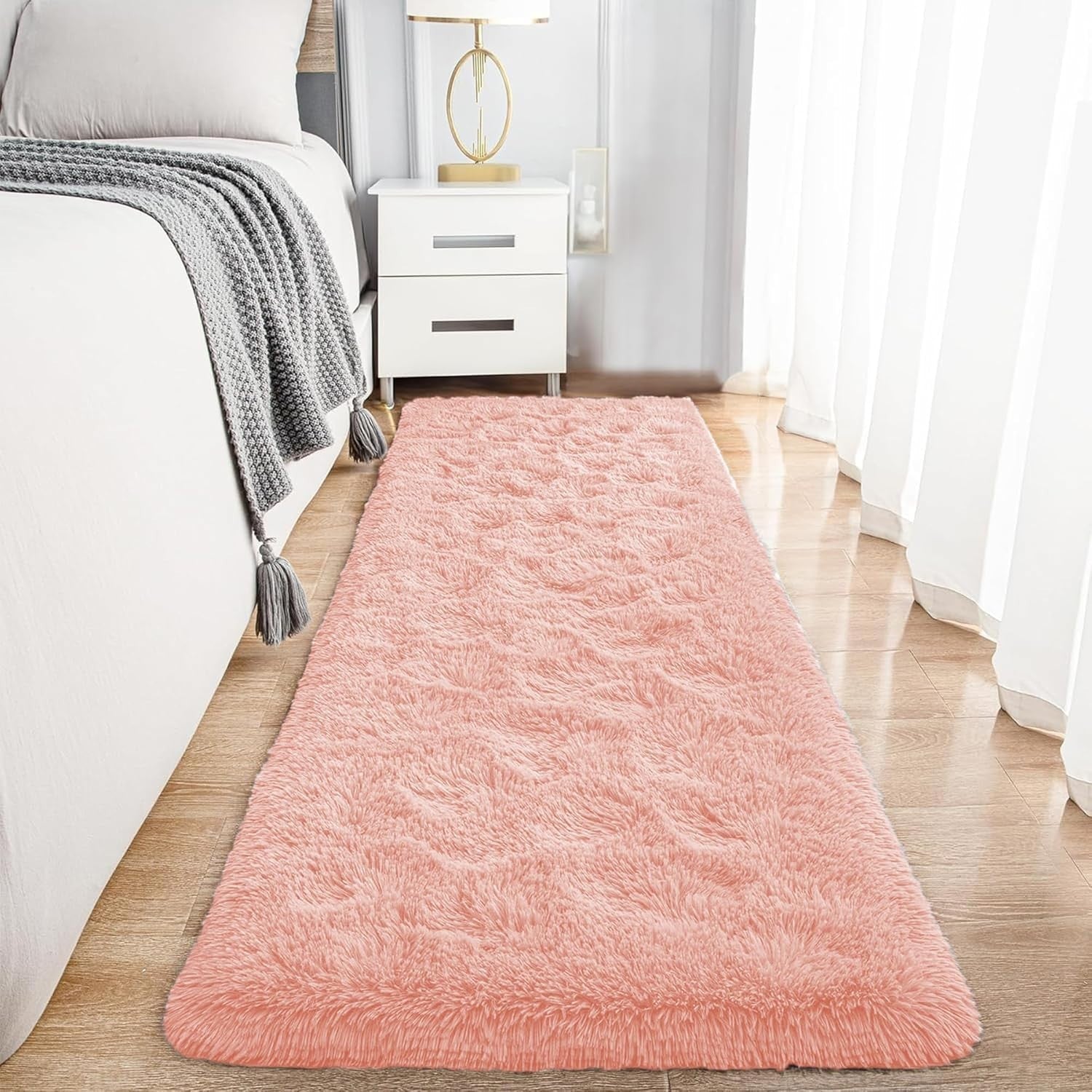 Pink Hallway Runner Rug 80x300cm Fluffy Thick Pile Non Slip Shaggy Carpet