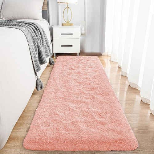 Pink Hallway Runner Rug 80x300cm Fluffy Thick Pile Non Slip Shaggy Carpet