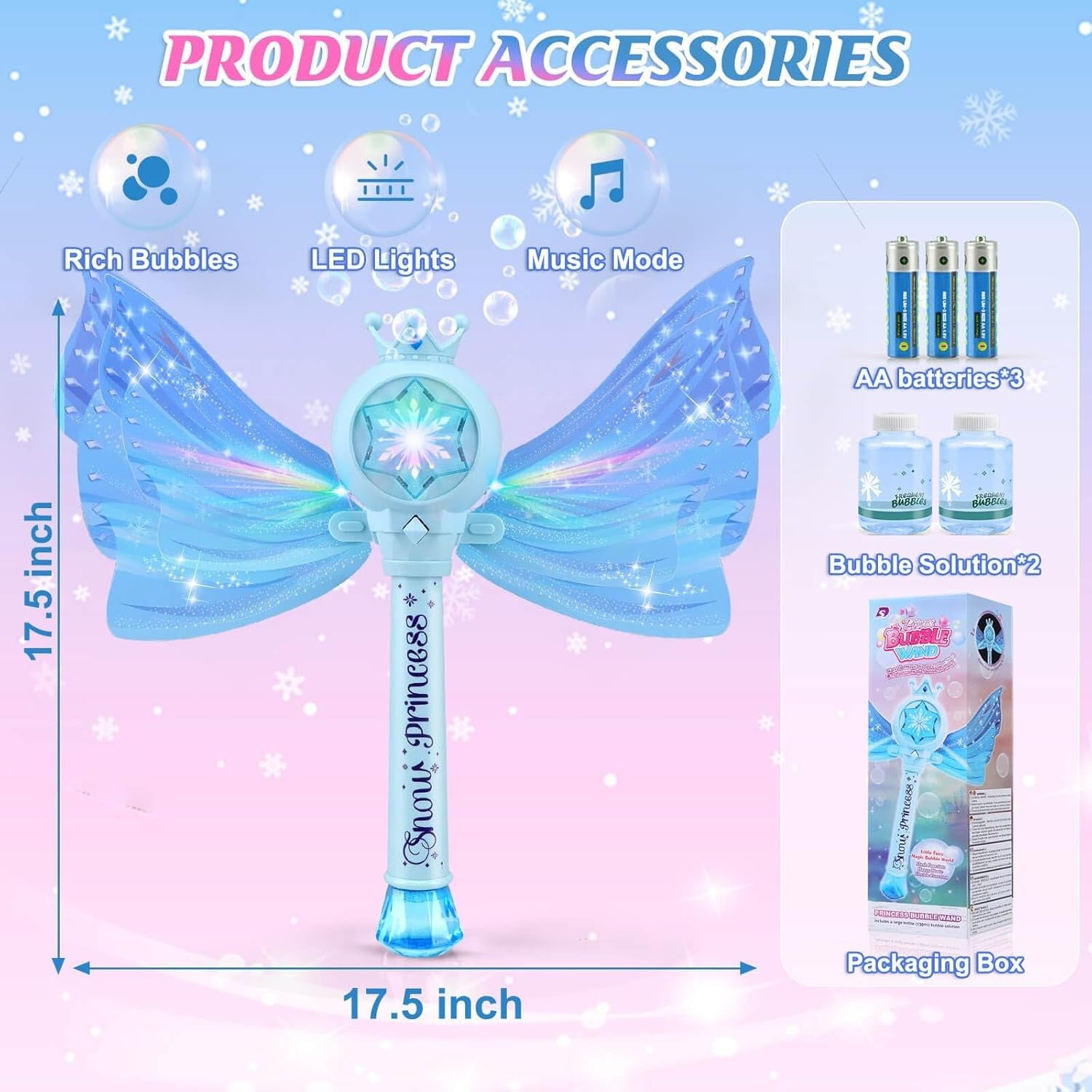 Kids Bubble Wand Light Music Fairy Princess Toy Blue