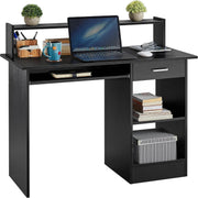 Black Computer Desk with Drawers Storage Shelf Keyboard Tray Home Office