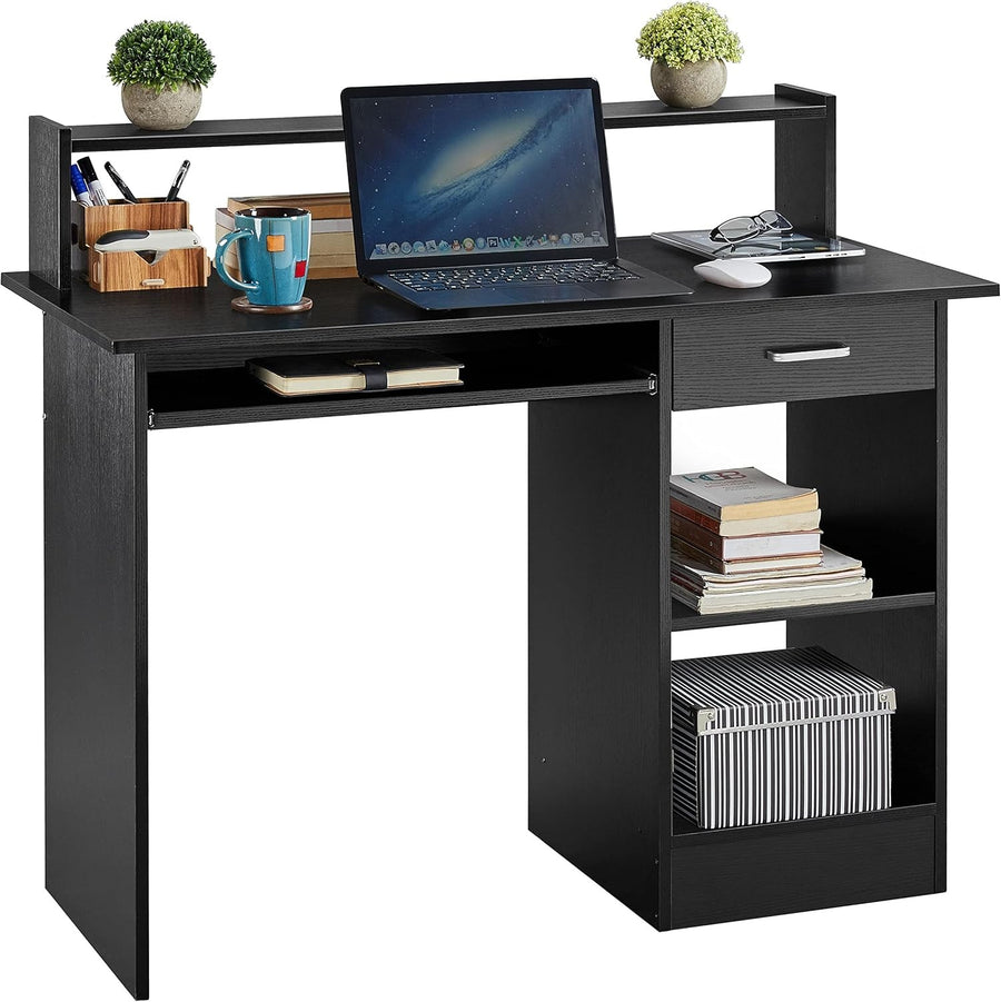 Black Computer Desk with Drawers Storage Shelf Keyboard Tray Home Office