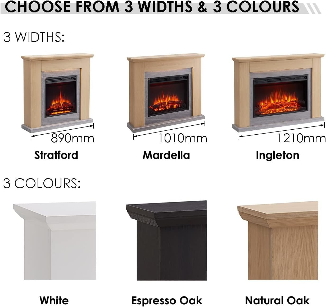 Electric Freestanding Fireplace 2kW Heater LED Flame Effect Natural Oak
