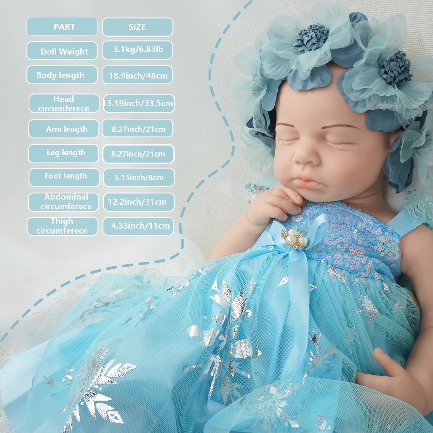 18” Full Silicone Newborn Baby Doll Ultra Realistic Sleeping Reborn