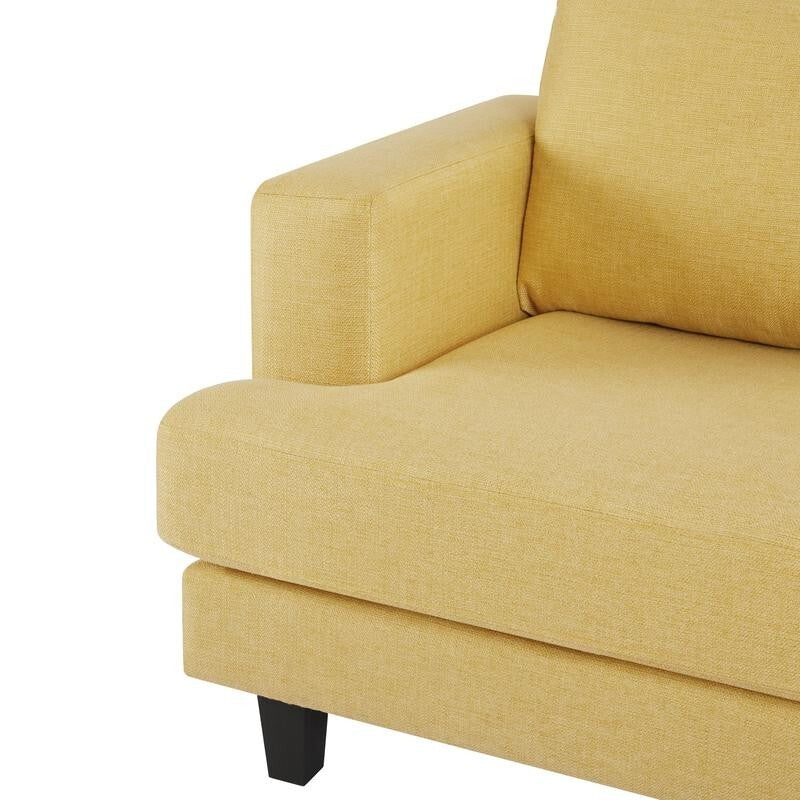 Mustard Yellow 3 Seater Sofa Linen Fabric Modern Couch with Padded Seat