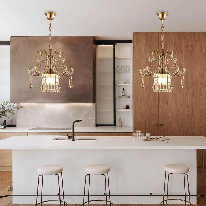 Mini Gold Crystal Chandelier Light K9 Pendant Ceiling Fixture for Hallway