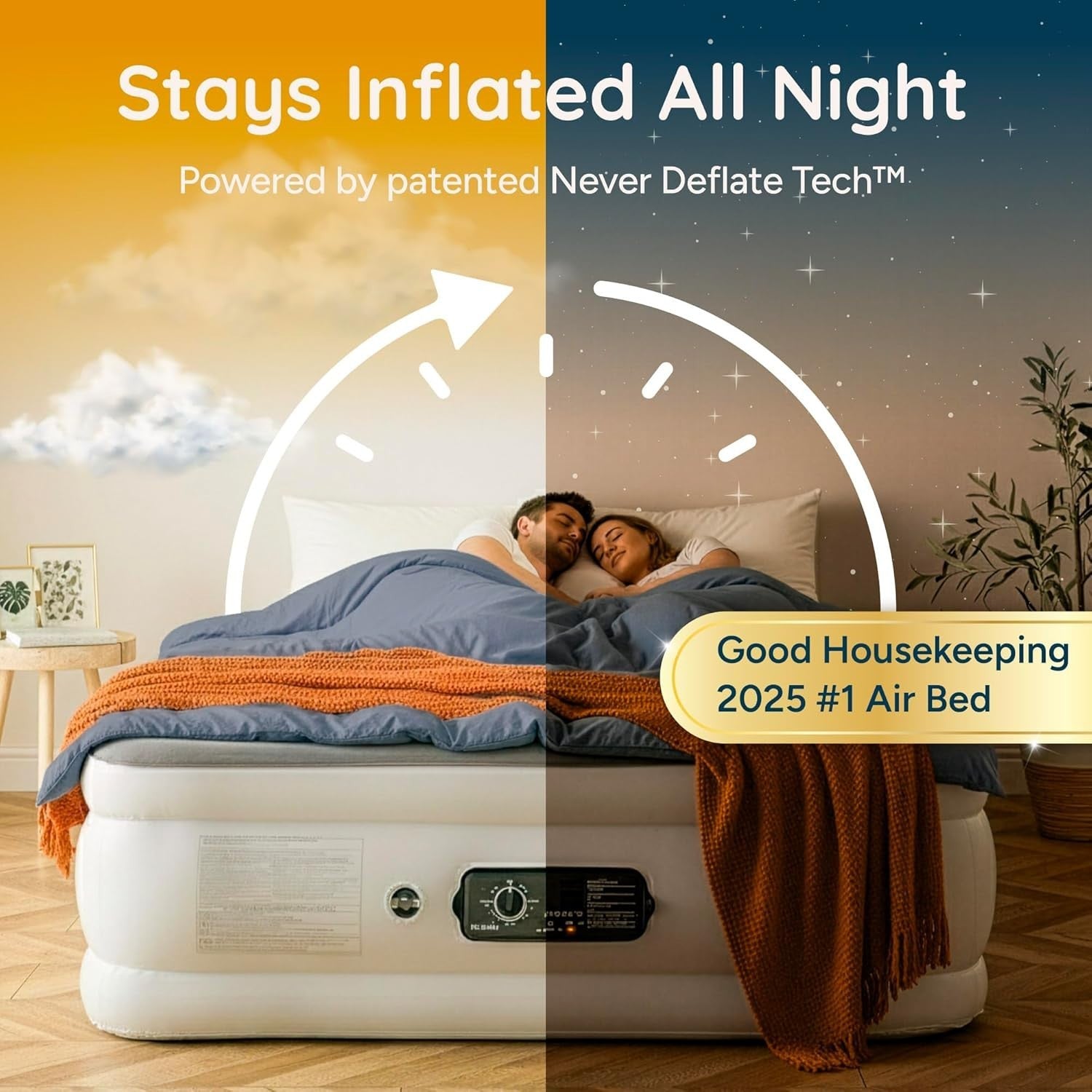 Double Inflatable Air Bed Built-In Electric Pump Raised Guest Mattress