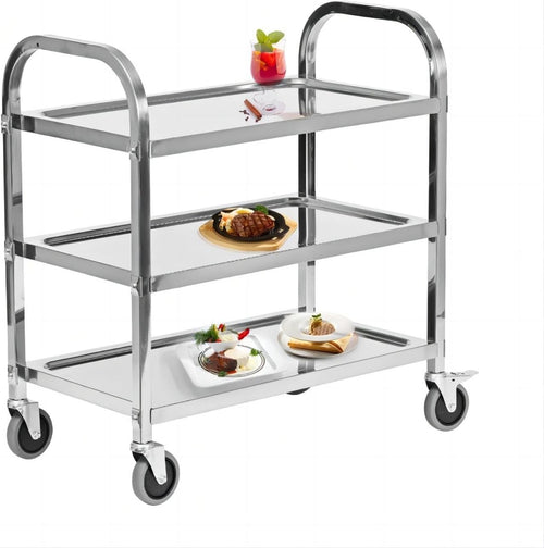 Stainless Steel Serving Trolley 3 Tier Kitchen Cart with Locking Wheels