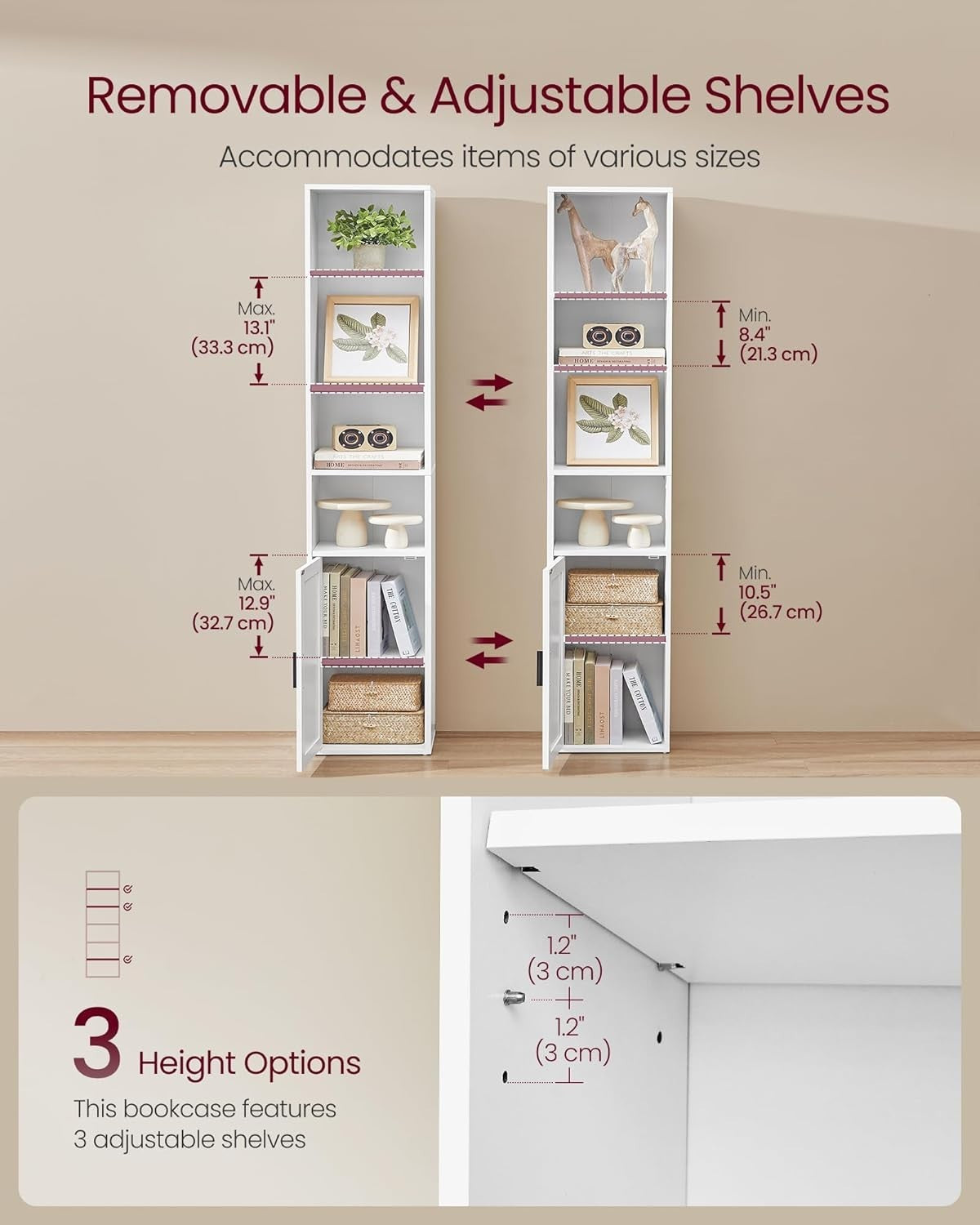 6-Tier Tall Bookshelf with Door & Adjustable Shelves, Space Saving Storage