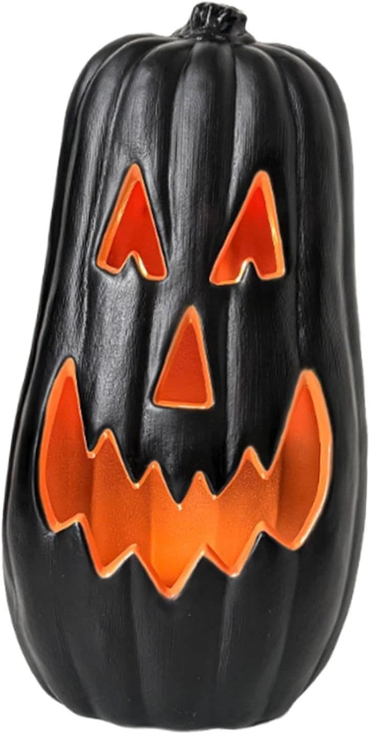 Halloween Pumpkin LED Lantern w/ Timer – Black Energy-Saving Decor