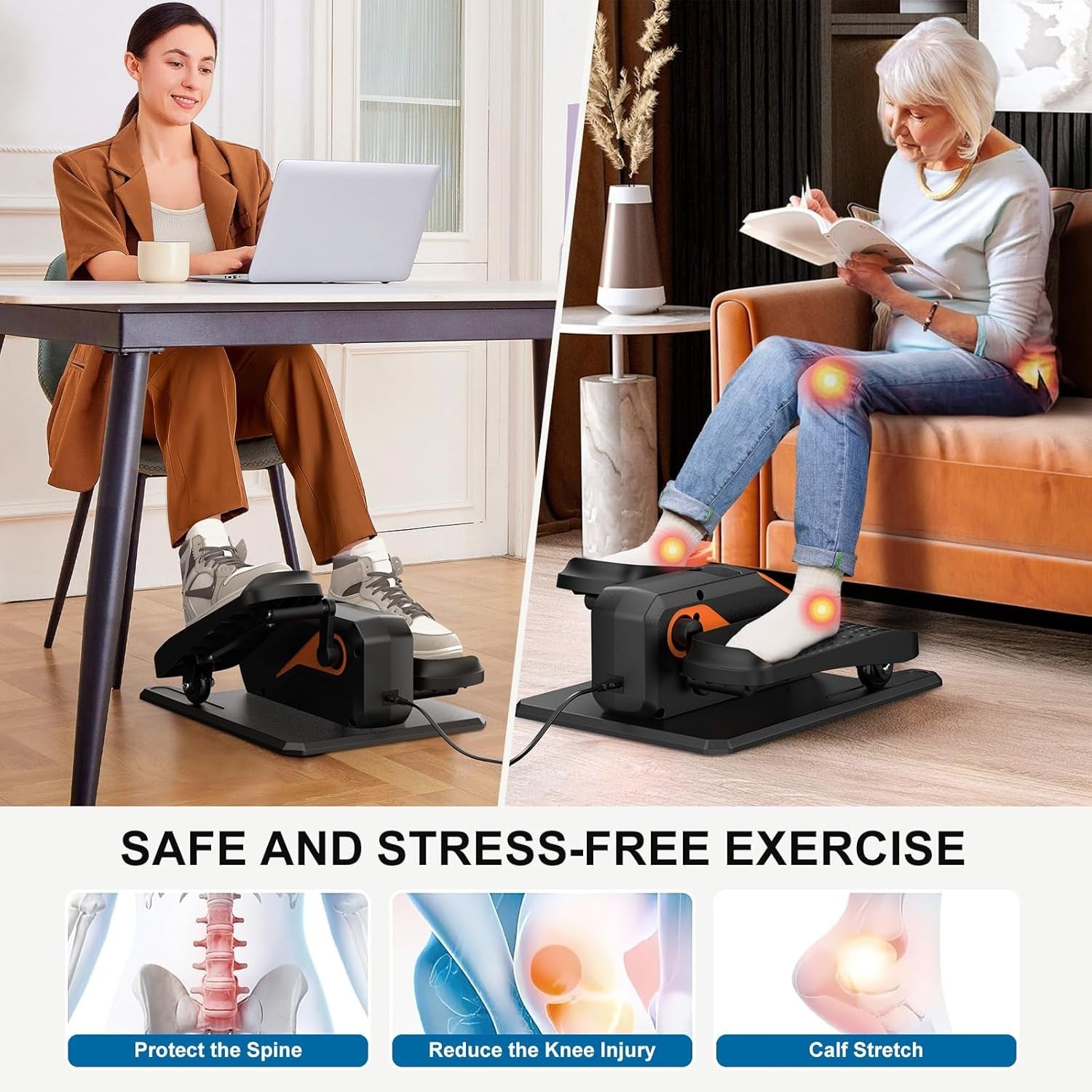 Under Desk Elliptical Pedal Exerciser Quiet Electric Remote Seated Leg Trainer