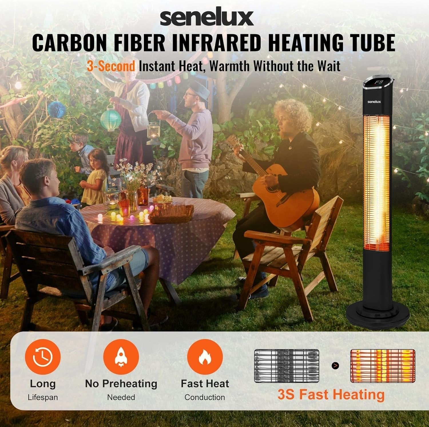 2000W Infrared Patio Heater Tower | 9 Heat Levels, Remote, Timer, Safe