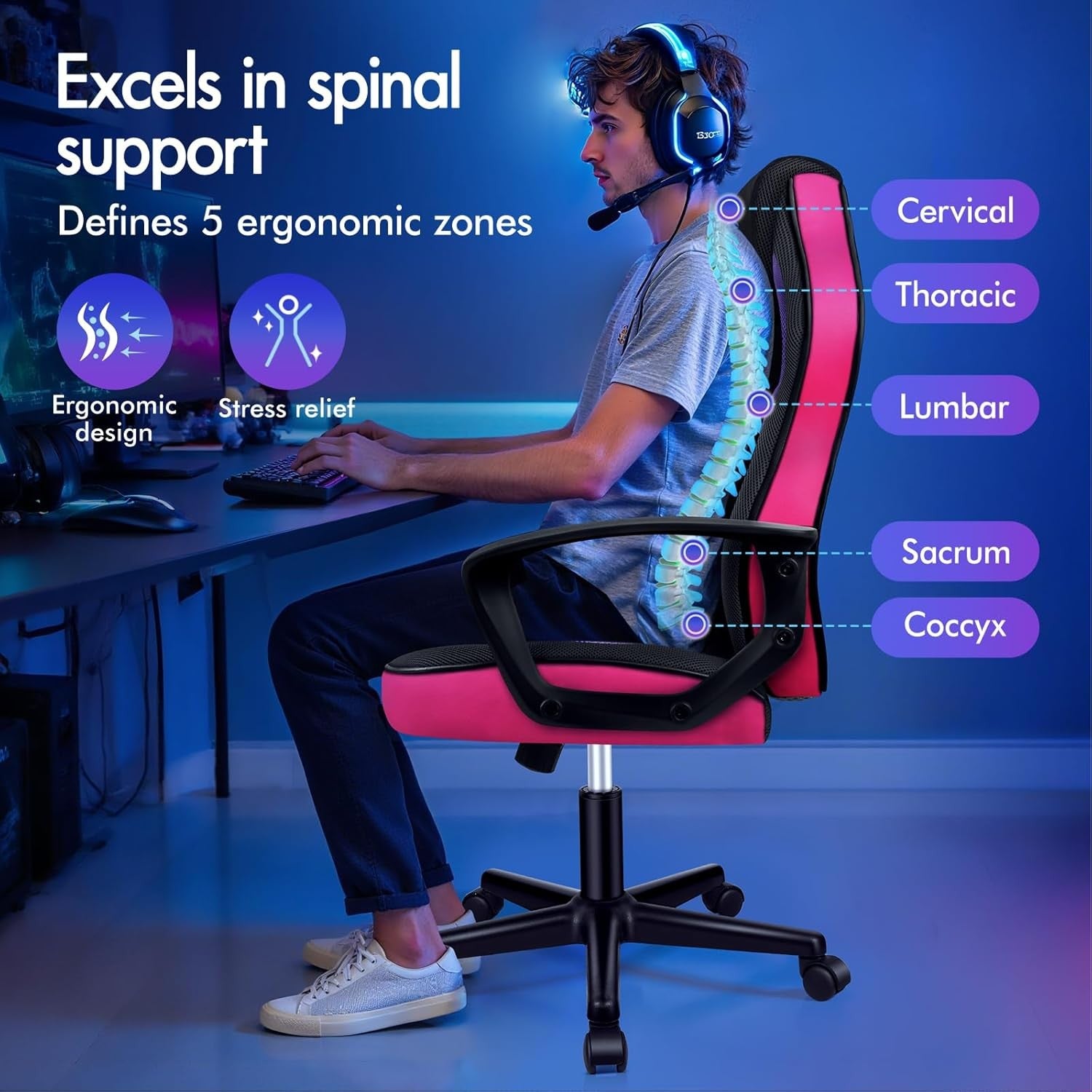 Ergonomic Gaming Chair Racing Style Swivel Office Desk Chair Purple