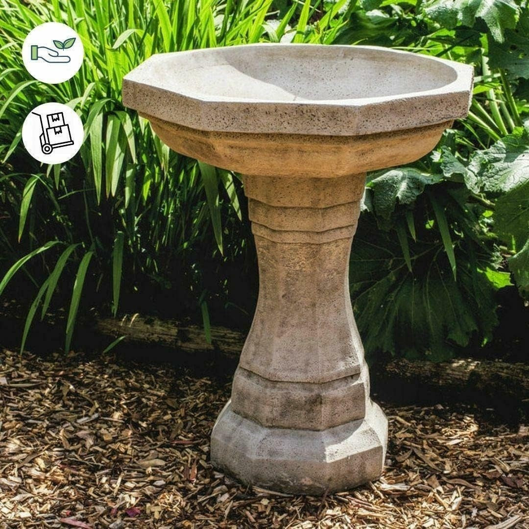 Large Stone Garden Bird Bath 58kg Octagonal Design | Frost Resistant Hand Finish