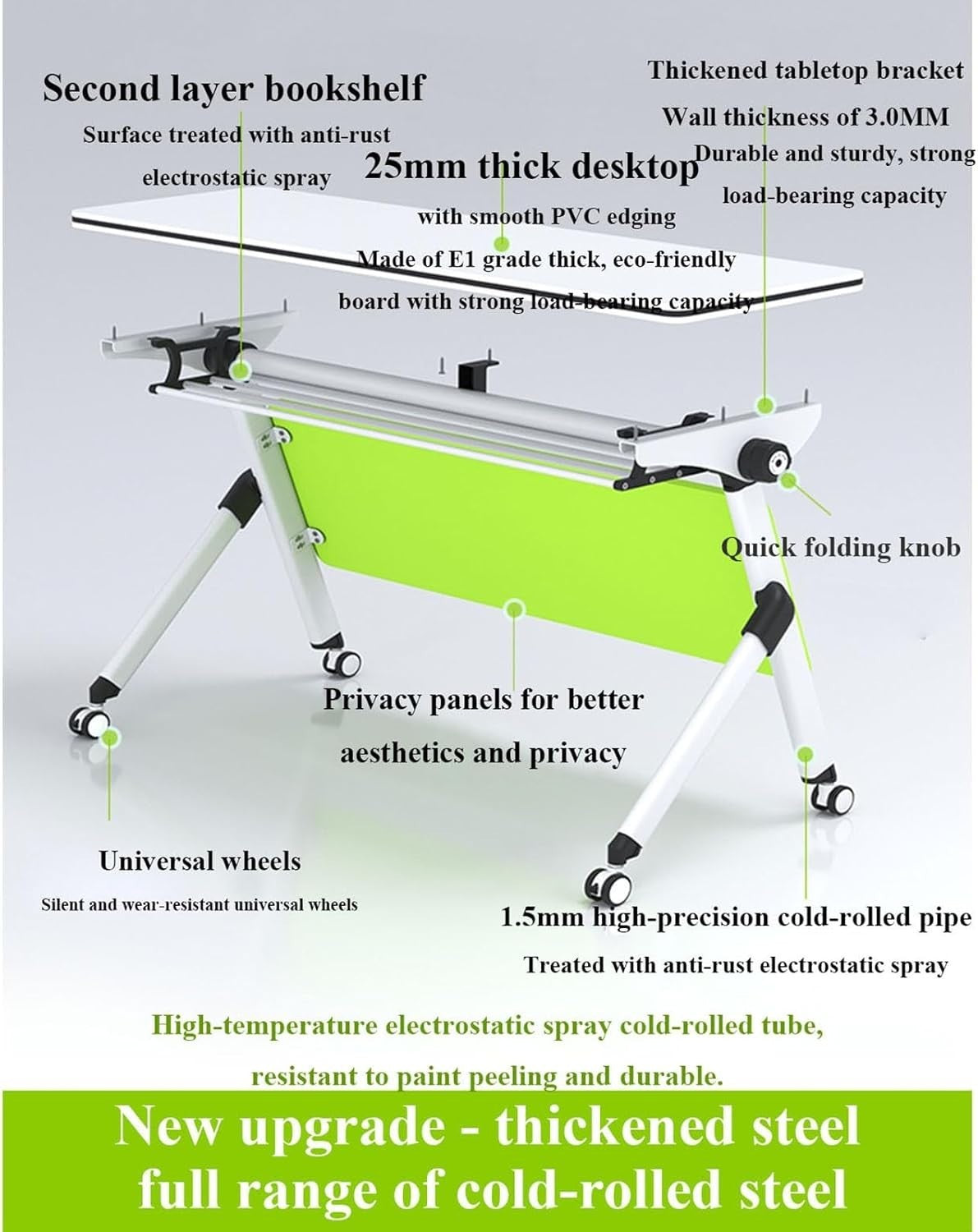 47x20" Flip-Top Mobile Conference Table – Folding Desk w/ Locking Wheels