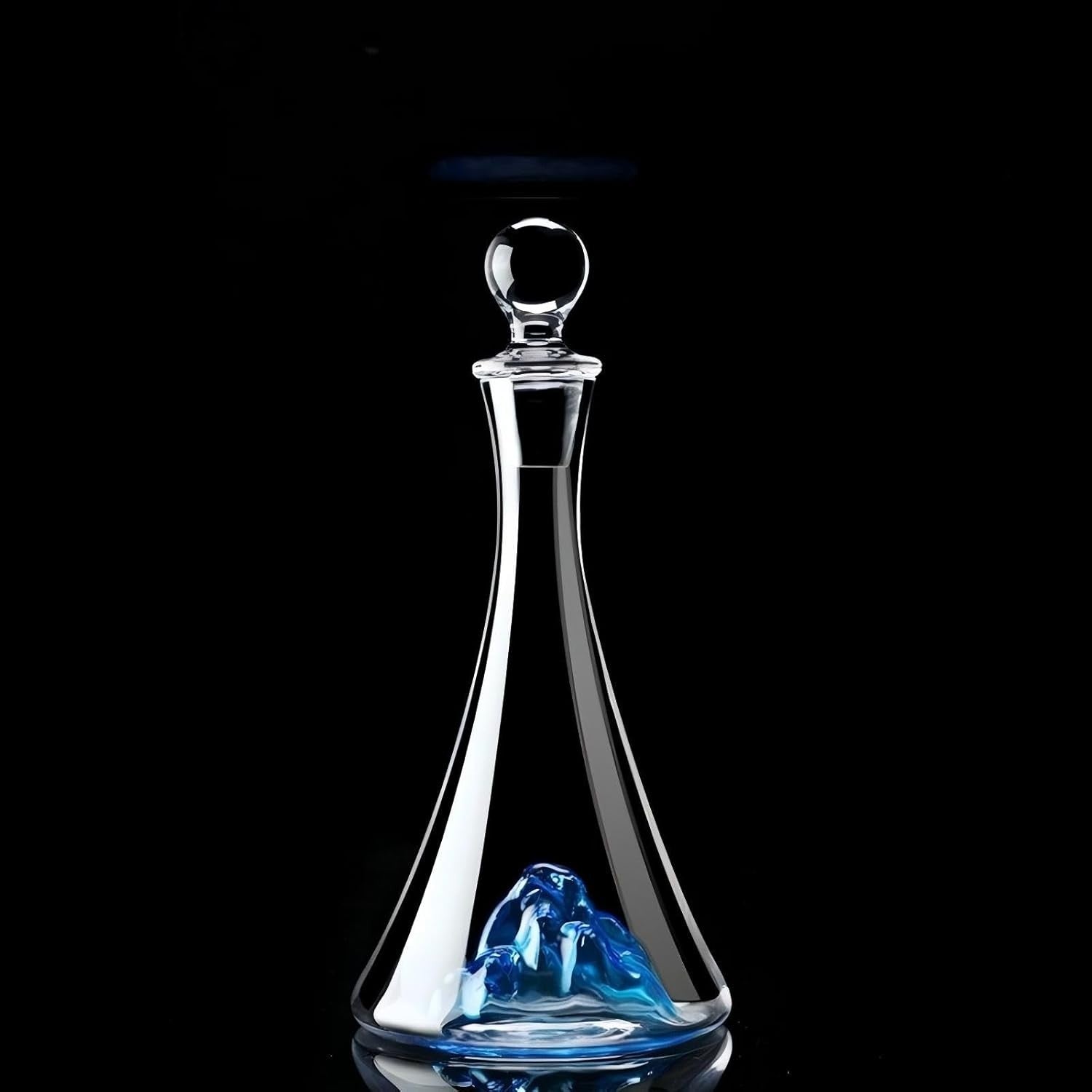 Crystal Wine Decanter 1.15L Blue Iceberg Waterfall Design Luxury Aerator