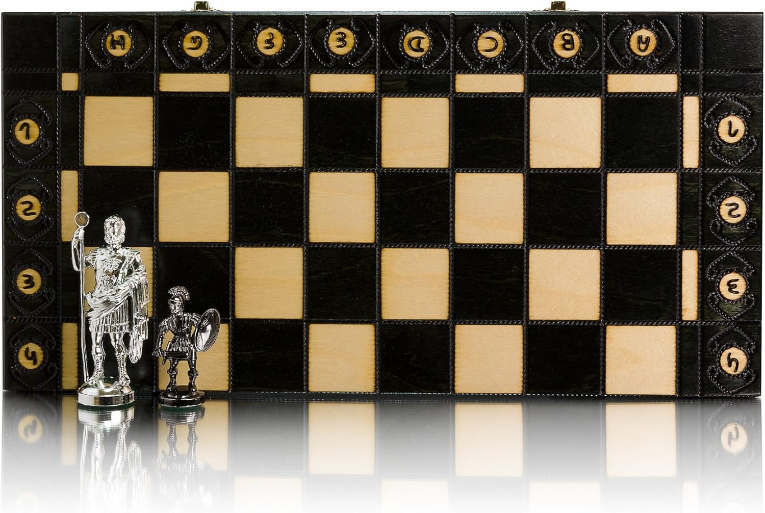 16" Luxury Spartan Silver Chess Set Weighted Chrome Pieces & Inlaid Board