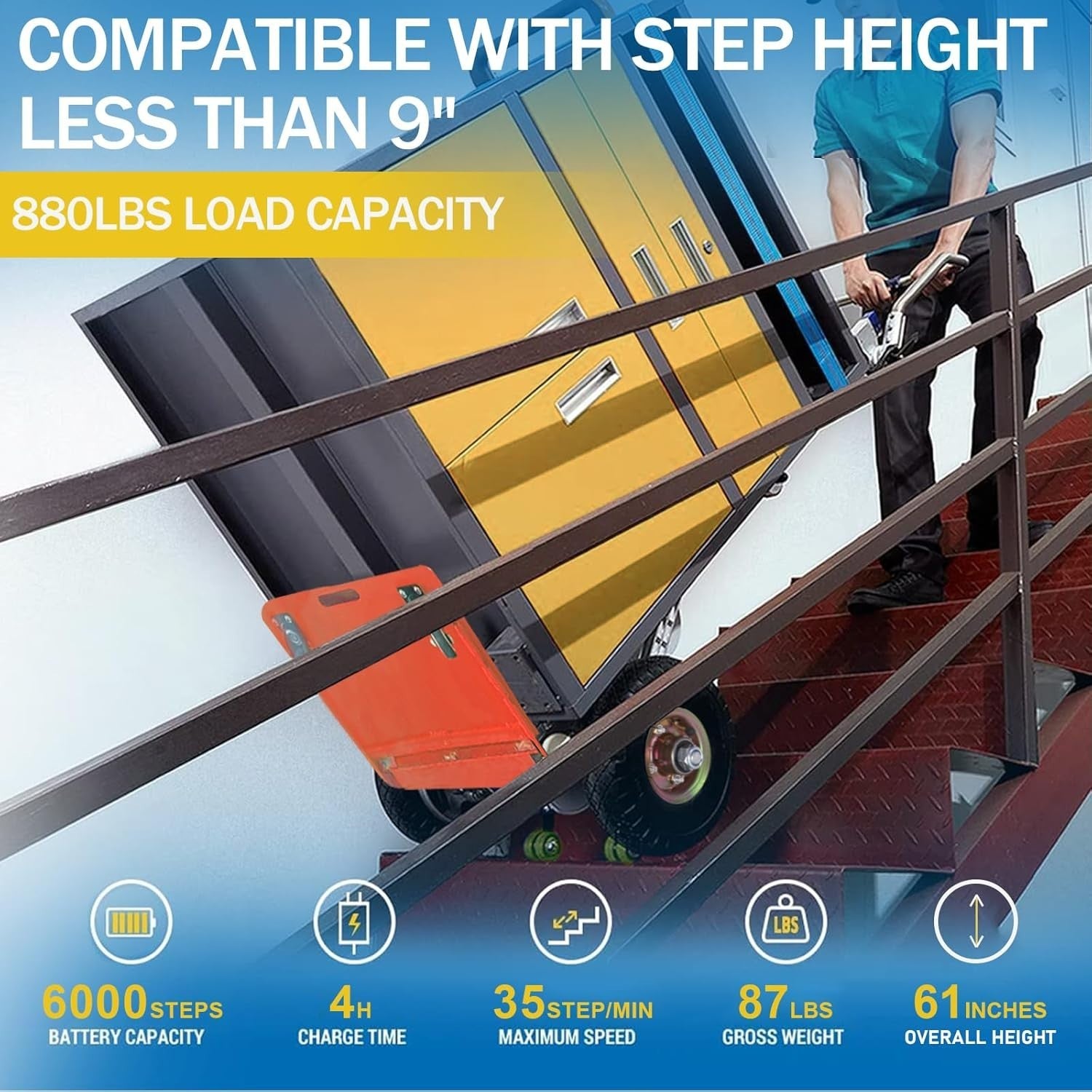 Electric Stair Climbing Hand Truck 400kg Load 1200W Heavy Duty Dolly