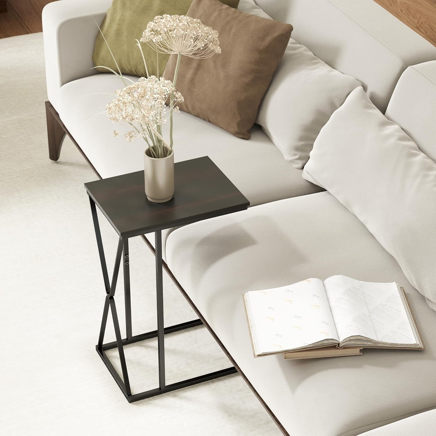 C-Shaped Side Table Black Metal Frame Sofa Bed Laptop Desk
