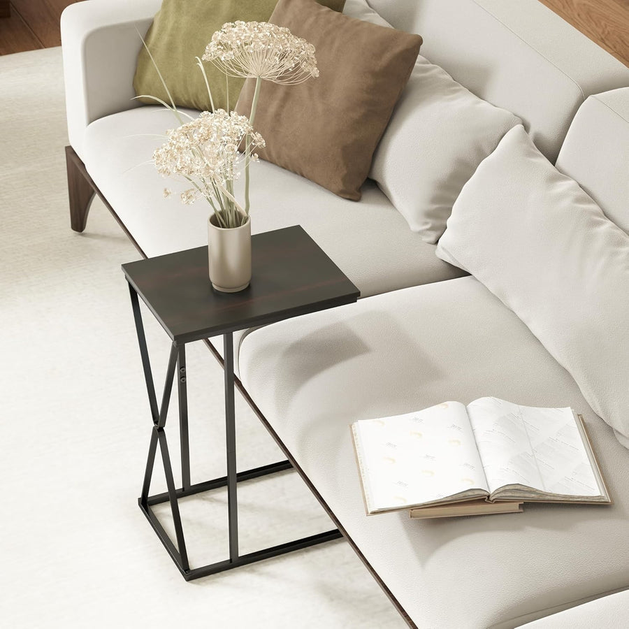 C-Shaped Side Table Black Metal Frame Sofa Bed Laptop Desk