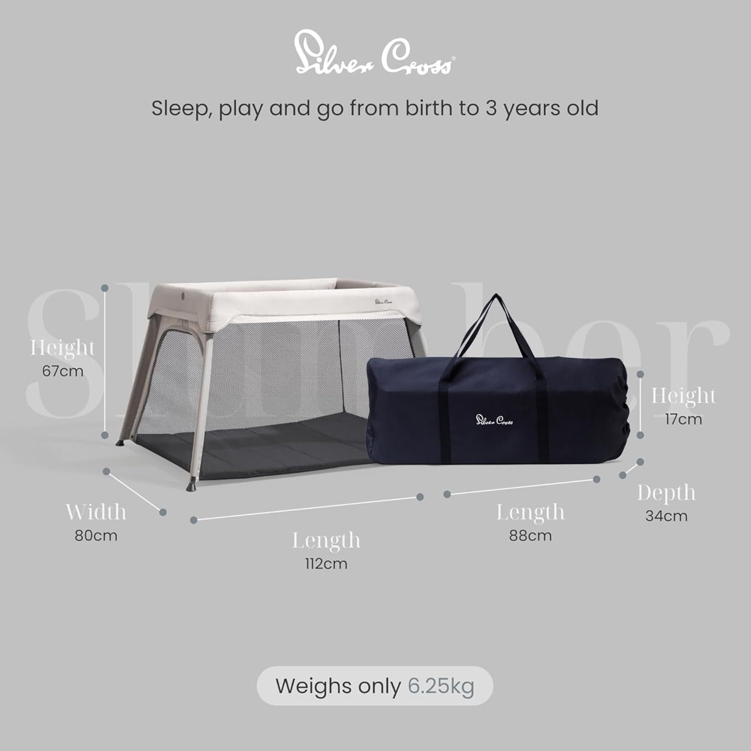 3 in 1 Baby Travel Cot Crib Bed Playpen Portable Lightweight Compact Stone