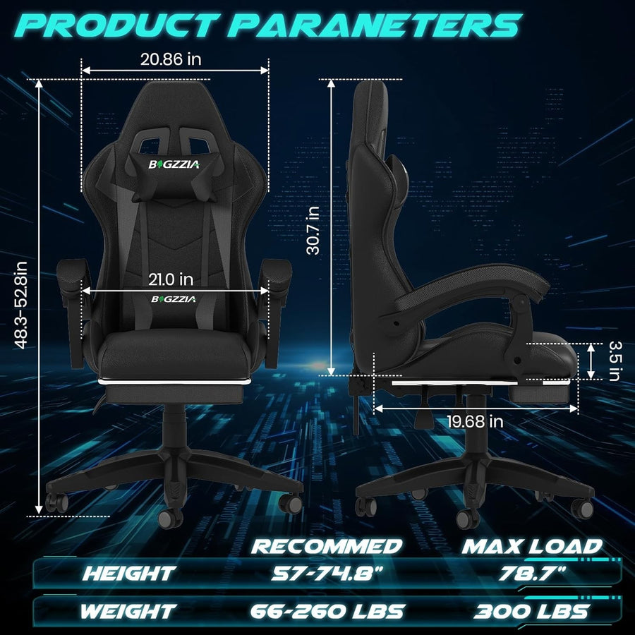 High Back Gaming Chair RGB LED Lights Reclining Computer Office Swivel Desk Seat