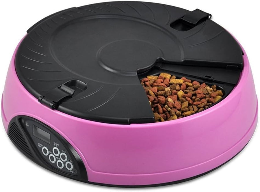 Automatic Pet Feeder 6 Meal Programmable Food Dispenser Voice Recorder Pink