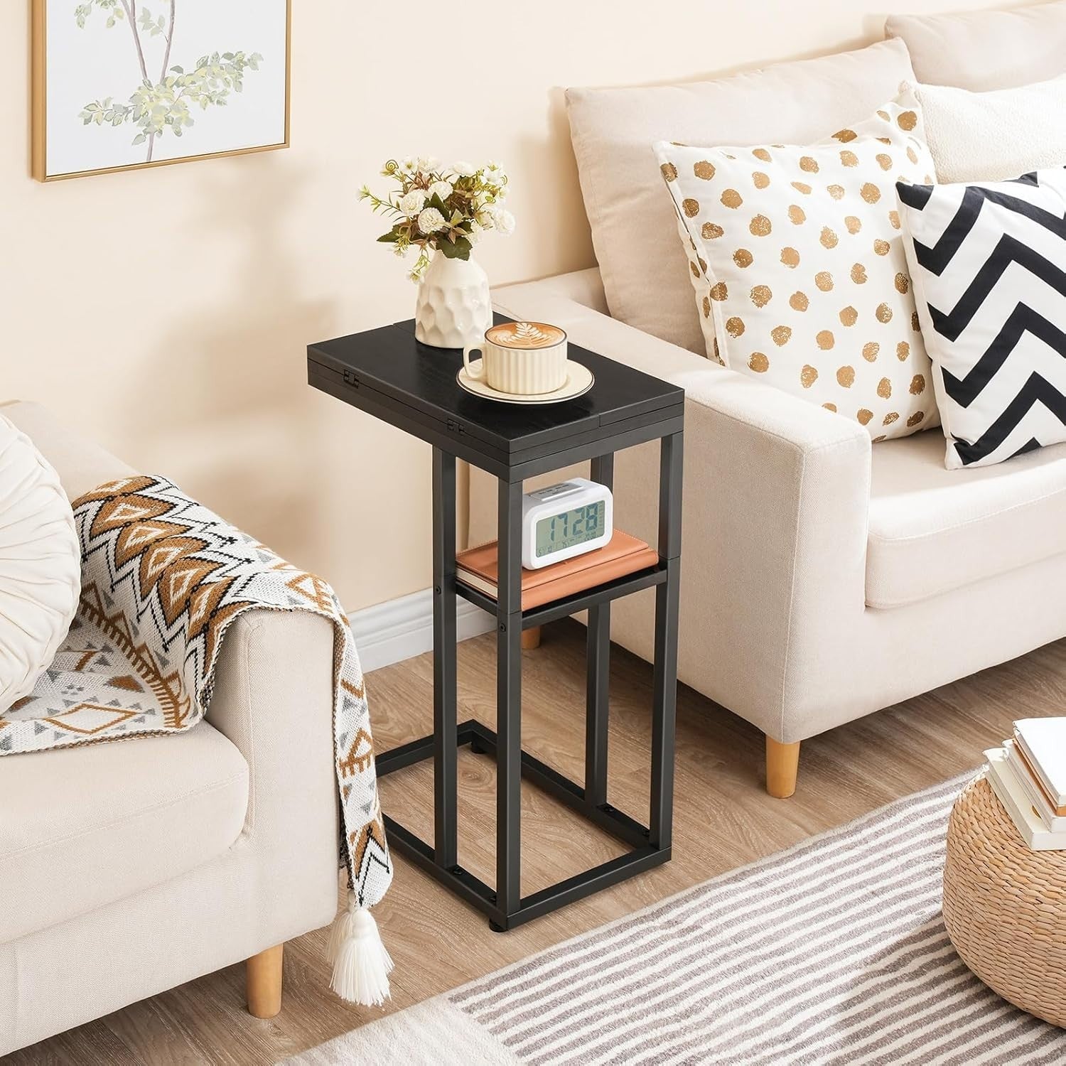 Foldable C-Shaped Side Table with Large Workspace – Laptop Snack Table