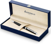 Luxury Ballpoint Pen – Gloss Black Barrel Chrome Trim, Medium Blue Ink