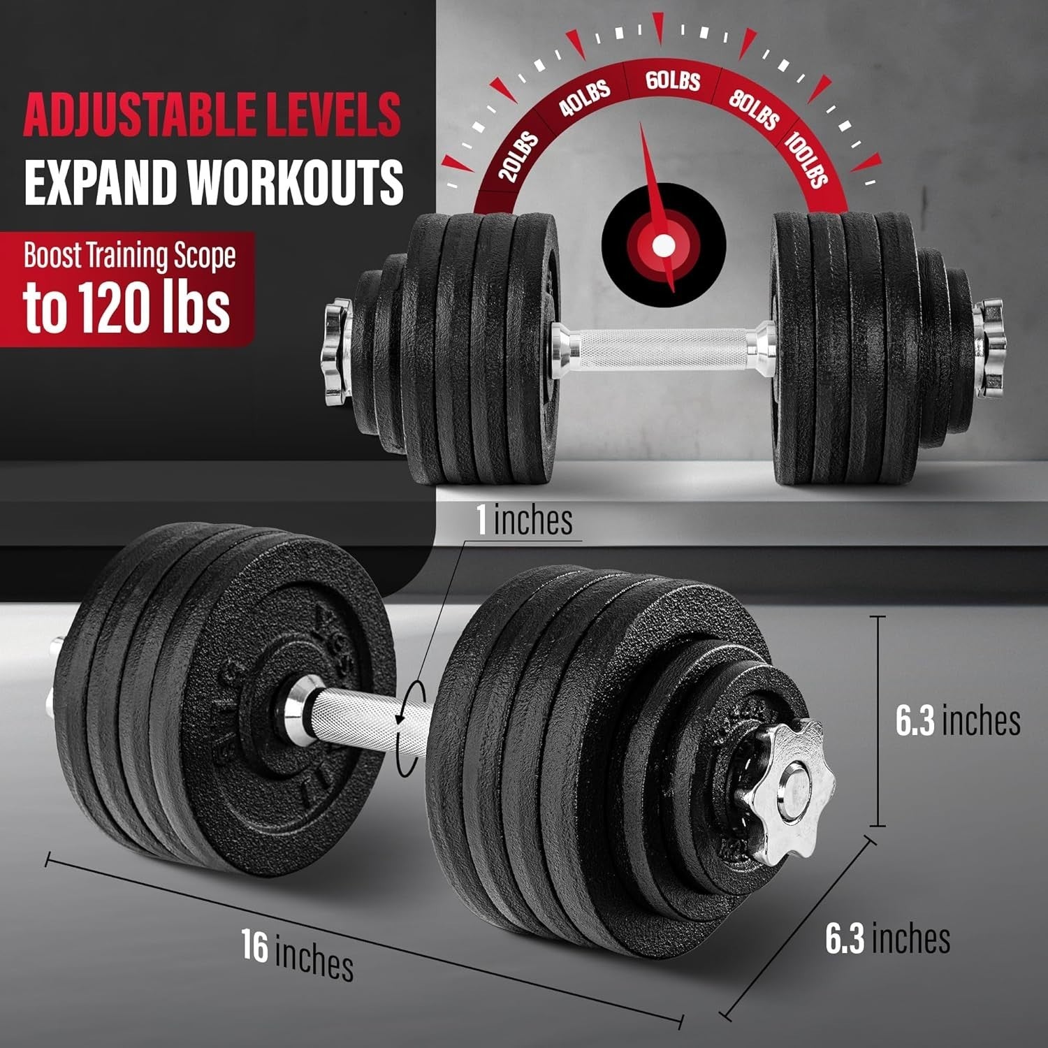 52.5LB Adjustable Dumbbell Set Cast Iron Plates Star Lock Home Gym
