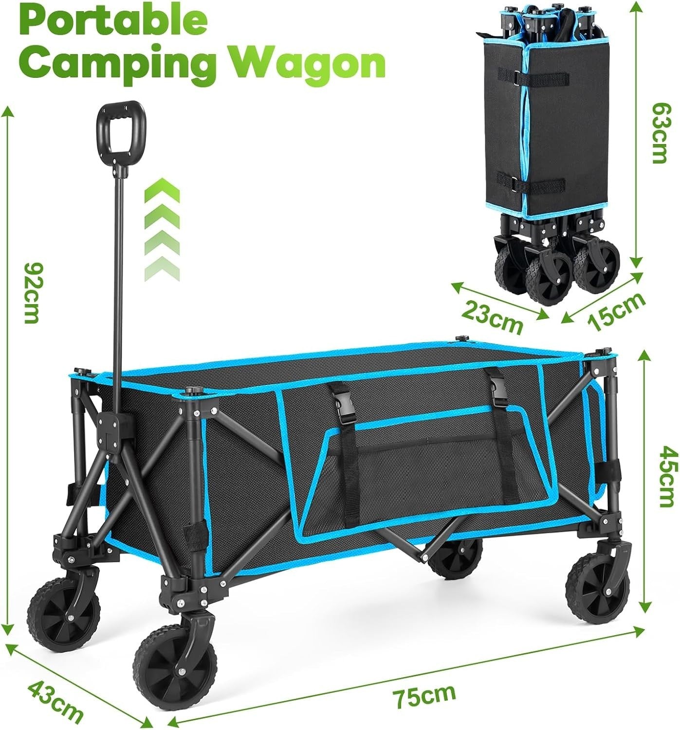 Black Folding Festival Trolley Compact 100L Camping Wagon 150lbs with Storage