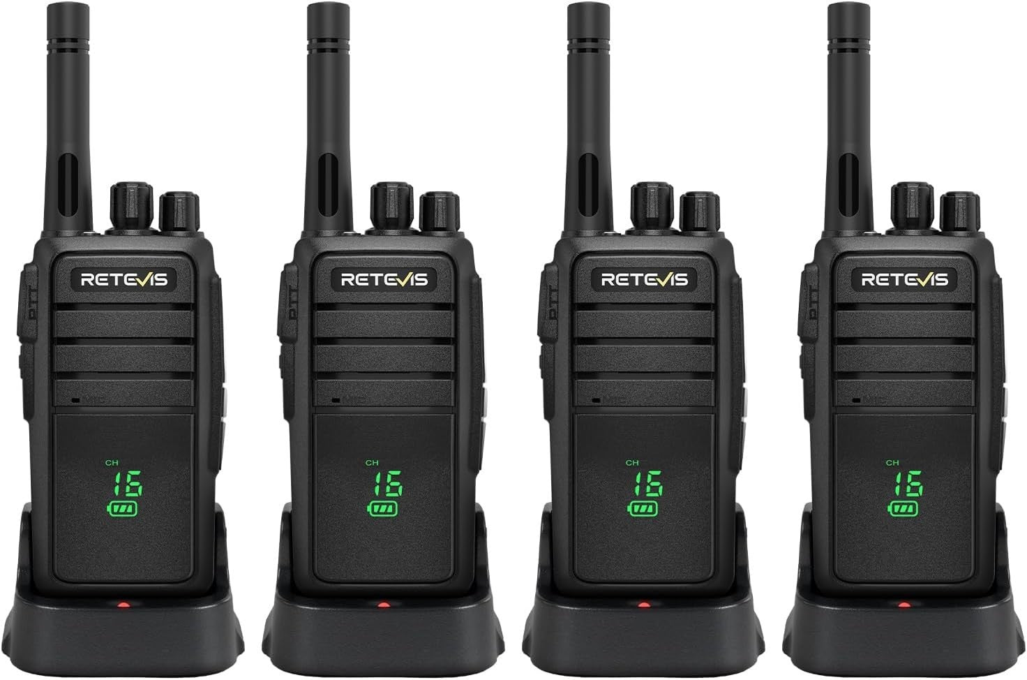 Rugged Walkie Talkies IP54 USB-C Hidden Screen Long Range 4 Pack
