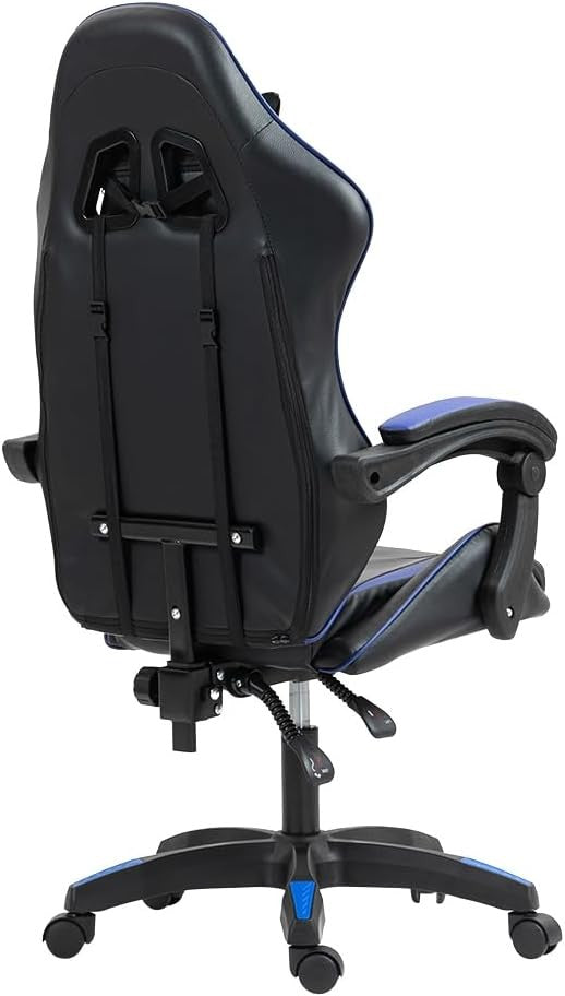 Heavy Duty Gaming Chair Blue PU Leather Reclining Swivel