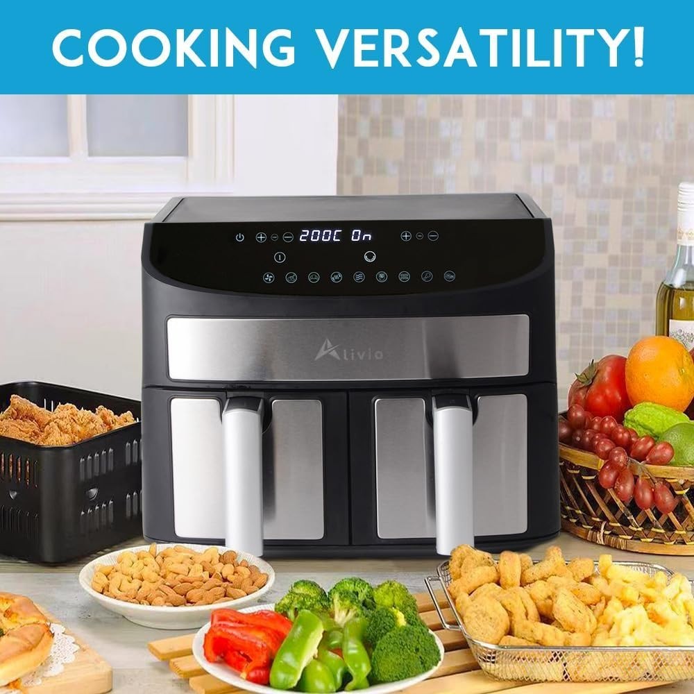 9L Dual Basket Air Fryer | 8 Presets, Dual Power Zones, Touchscreen, Low-Oil, 17