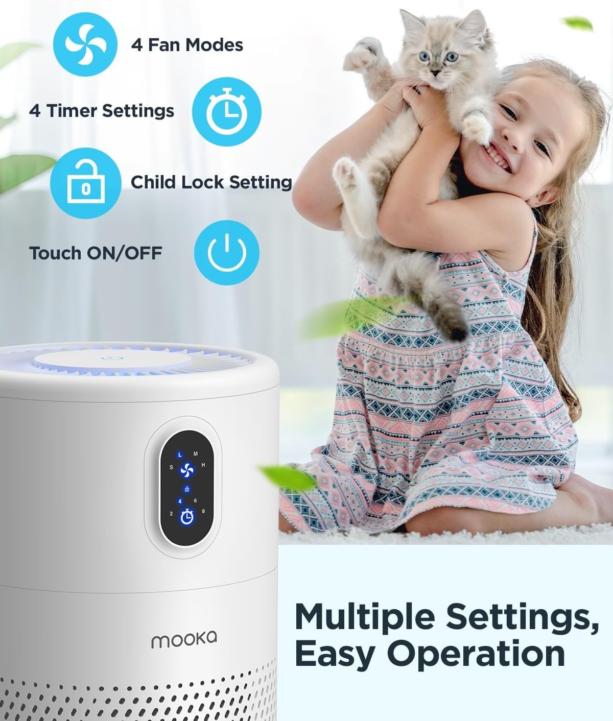 H13 HEPA Air Purifier Bedroom Quiet 20dB Pet Smoke Night Light
