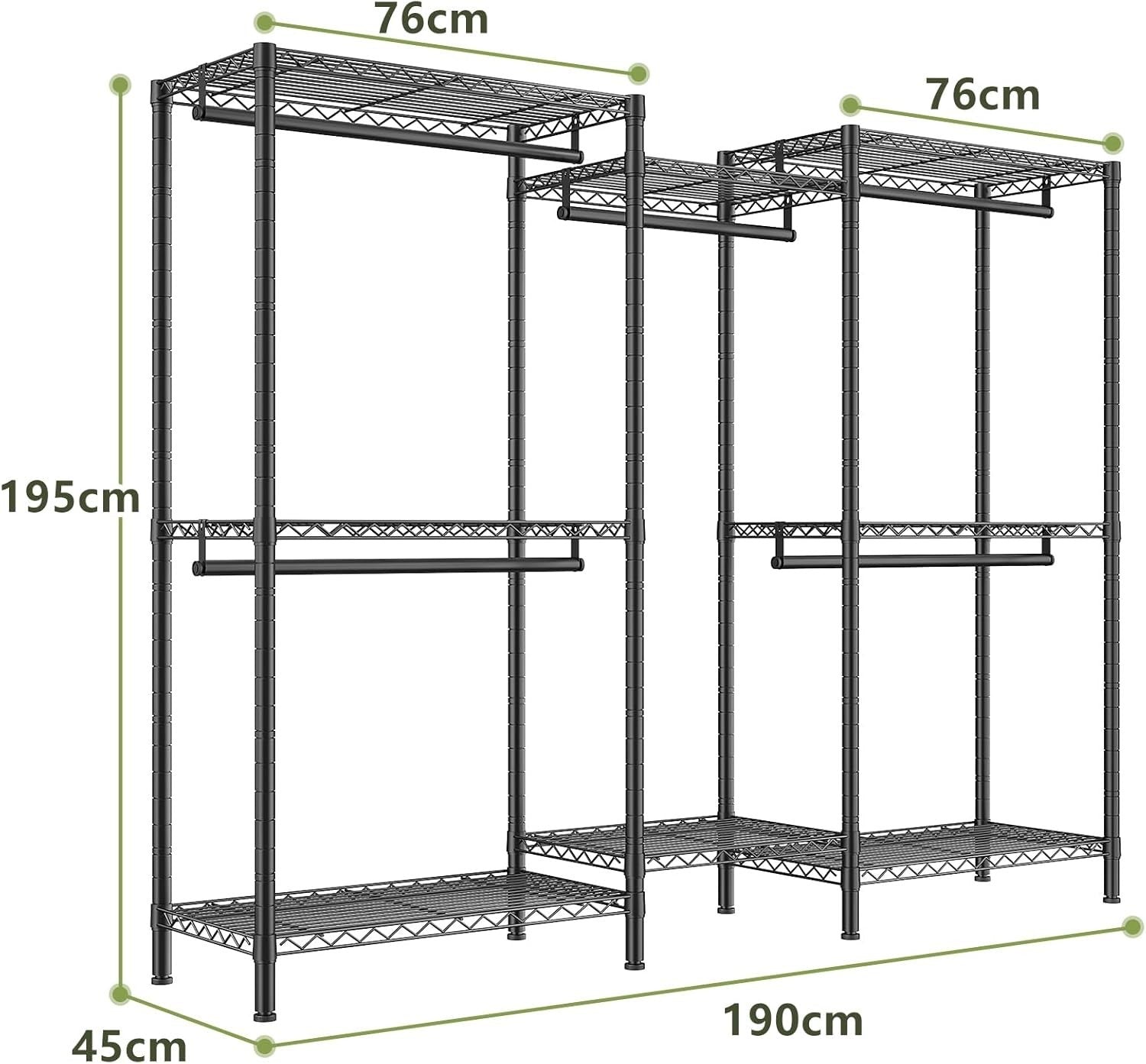 Heavy Duty Open Wardrobe Metal Rail with Shelves Storage Rack 195cm