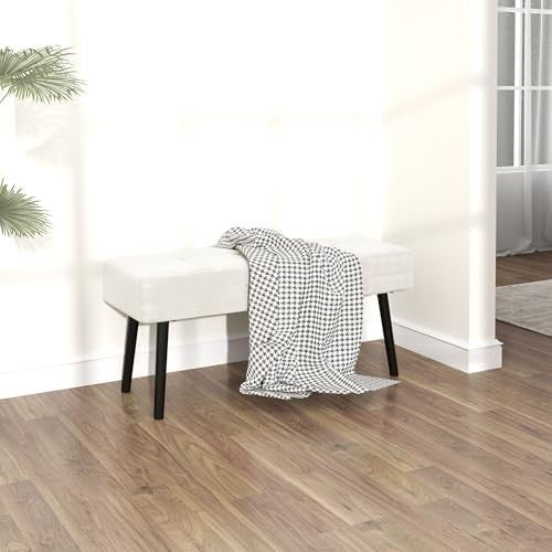 Cream End of Bed Bench with Tufted Corduroy Seat & Steel Legs – Modern